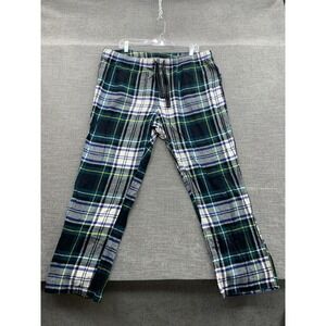 Old Navy Flannel Pajama Pants Mens XL White Green Plaid Sleepwear Drawstring